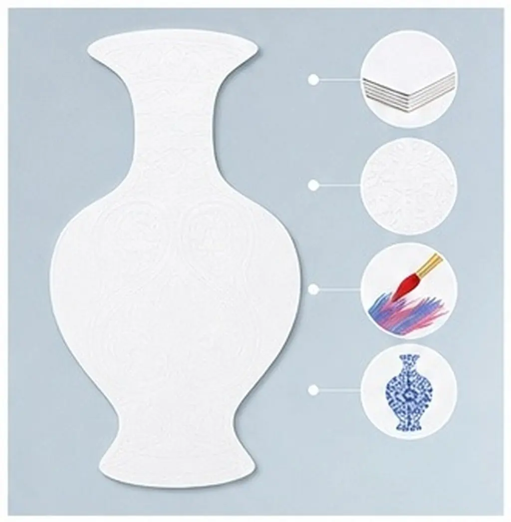 16Pcs Kids Drawing Stencils Vase Shaped Blue and White Porcelain Theme Craft Paper Set Hand Painted Cardboard for Home
