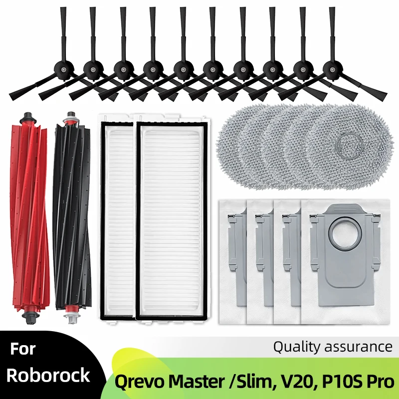 

Fit For Roborock Qrevo Master，Qrevo Slim，V20，P10S Pro Replacement Parts Accessories Main Side Brush Filter Mop Cloth Dust Bag