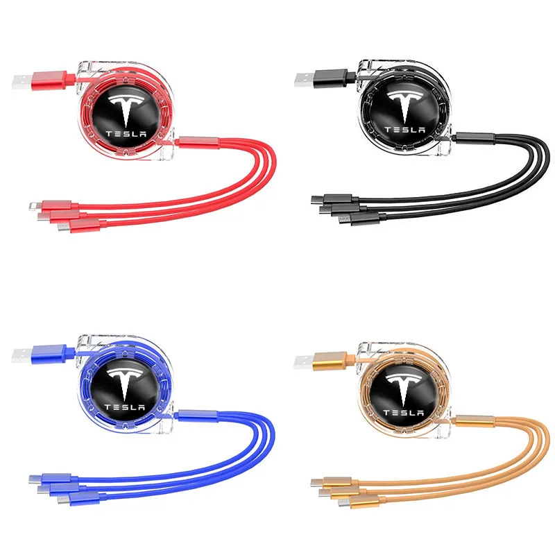 3 في 1 كابل شحن سريع للسيارة شعار تليسكوبي شاحن لسيارة تسلا موديل 3 موديل S موديل X موديل Y Cybertruck Roadster SpaceX #2