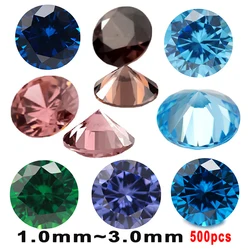 500pcs 1.0~3.0mm Round Zircon Loose Cubic Zirconia Stone 5A CZ Synthetic Gems Green Sea Blue Coffee Rhodolite Tanzanite Color