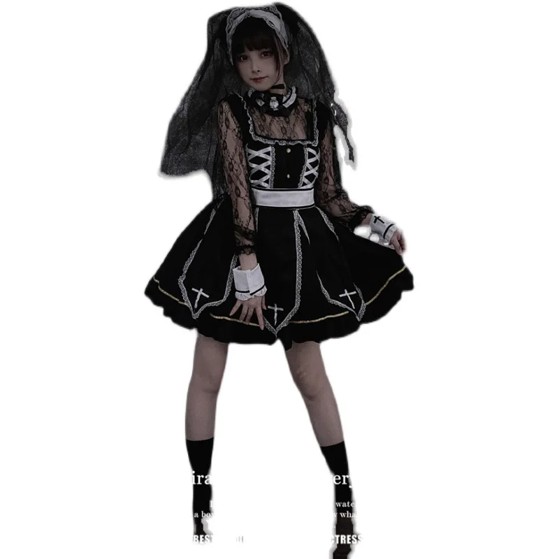 Robe Gothique Noire Lolita pour Fille, Tenue de Tour, Nouvelle Collection