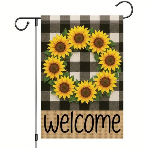 Buffalo Plaid Welcome Wreath Garden Flag Sunflower Flower Flag 12x18 Double S... JJE DDI GGX