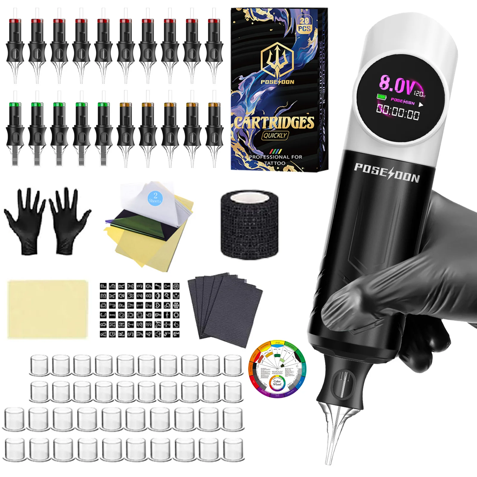 POSEIDON V5 مجموعة الوشم الجديدة الباندا قلم الوشم عدة لآلة الوشم تجميل دائم عدة اللاسلكية الوشم إمدادات الطاقة الوشم كيت