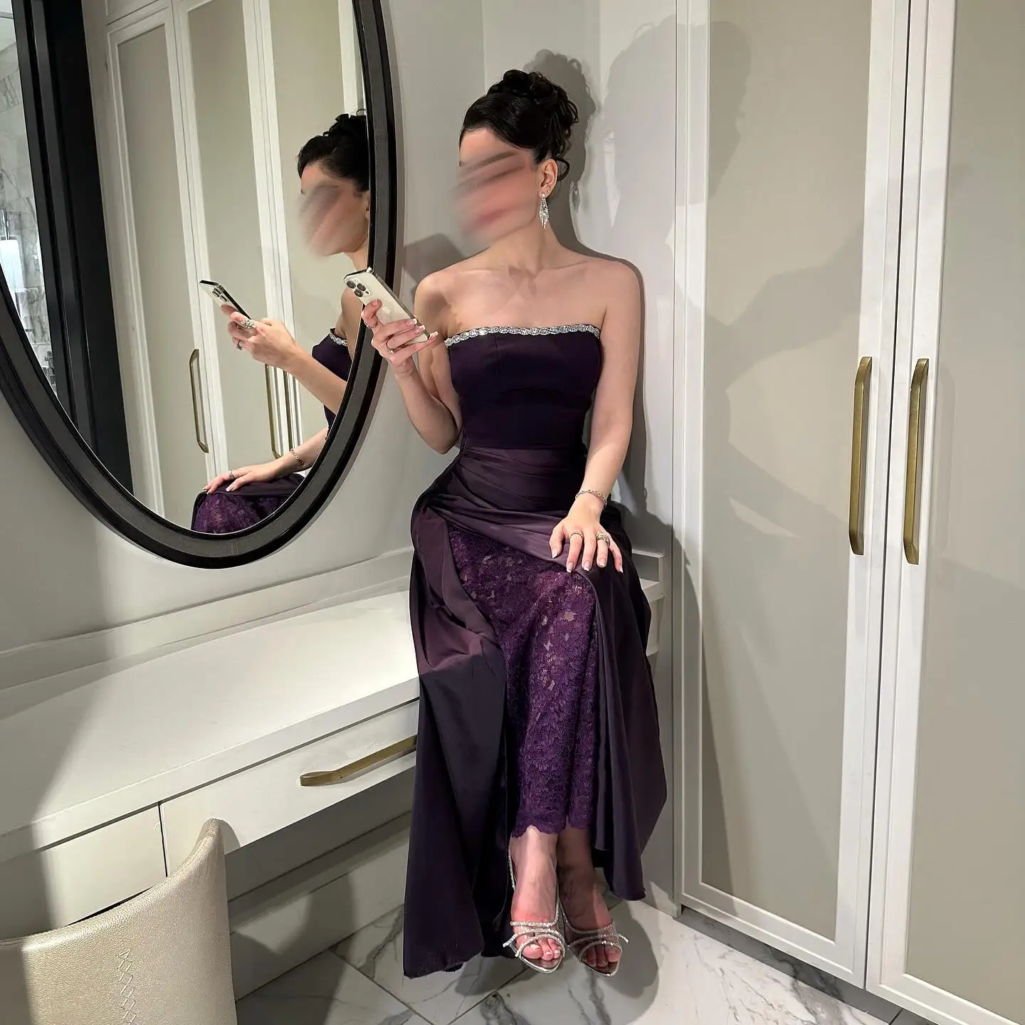 

Роскошное фиолетовое свадебное платье с кристаллами, вечернее платье без бретелек, вечерние платья, платья для выпускного вечера в Саудовской Аравии по индивидуальному заказу 2025