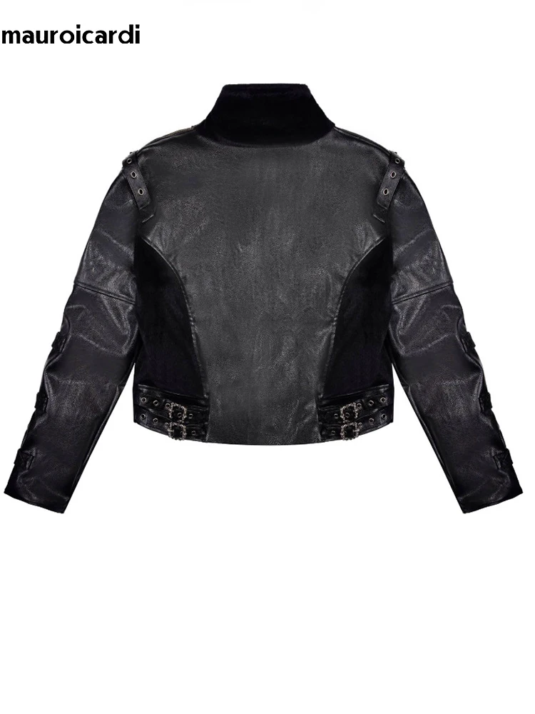 Mauroicardi Spring Autumn Vintage Short Quilted Patchwork Black Pu Leather Hunting Jacket Men Zipper Luxury Punk Style Clothes