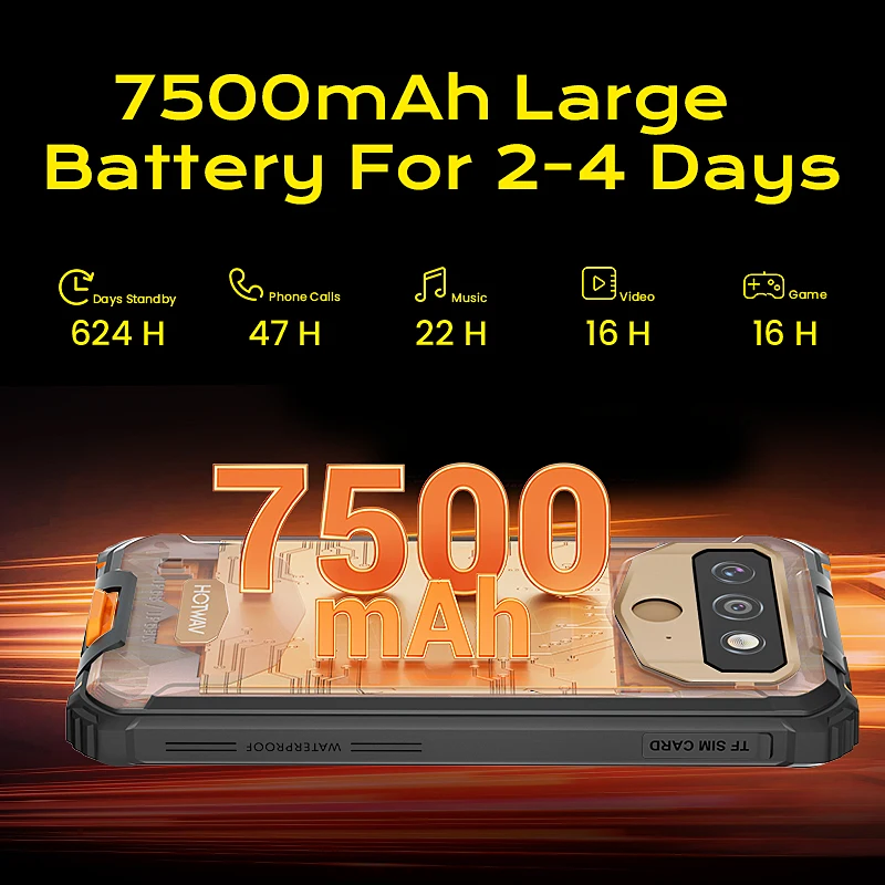 Imagem -04 - Pro Smartphone 4g Robusto Android 12 os 6.0 Tela 4gb 32gb 7500mah Bateria Enorme 13mp Câmera Principal 2023 Mtk6761 Hotwav-t5