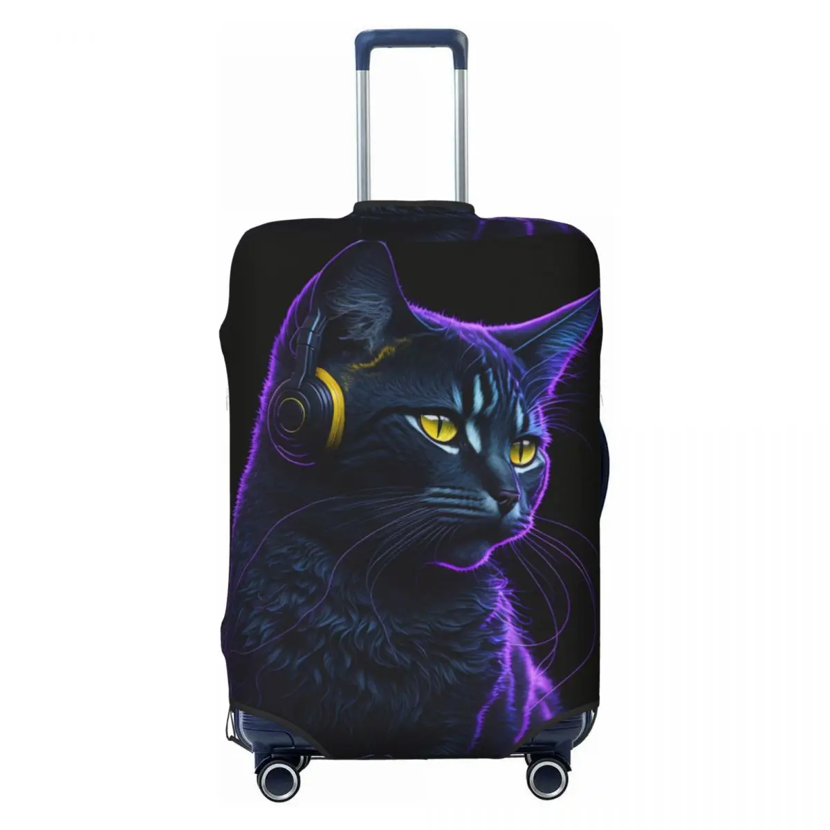 Music Cat Suitcase Cover black animal Cruise Trip Holiday Strectch Luggage Supplies Protection