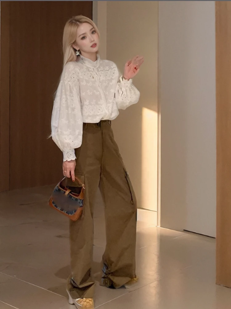 

Белый Long Sve irt Женская модная внутренняя одежда Design Sense Sle Base Layer irt Корейская версия Свободный крой