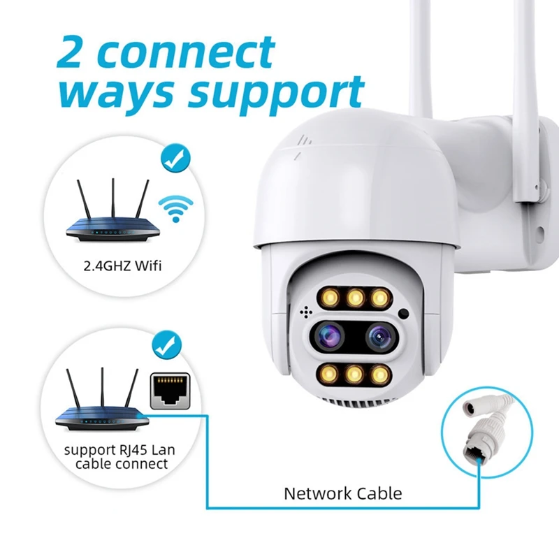 무선 와이파이 인간 감지 PTZ IP 카메라, 8MP 오디오 보안 비디오 감시 카메라, 8MP 4K 듀얼 렌즈