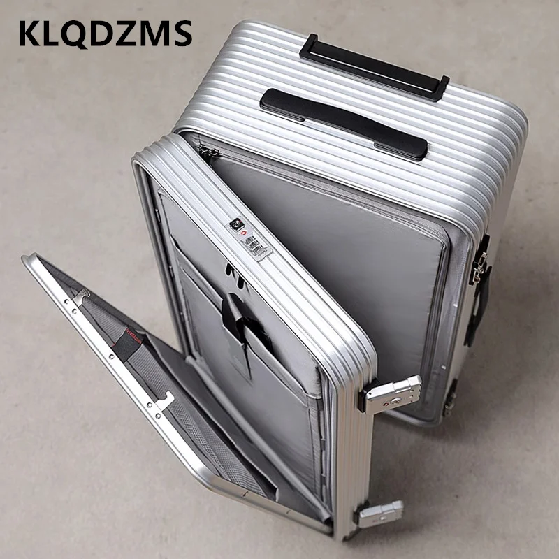 

KLQDZMS 20"24"26"28Inch Men's Suitcase All Aluminum Magnesium Alloy Boarding Box Front Laptop Trolley Case Business Luggage
