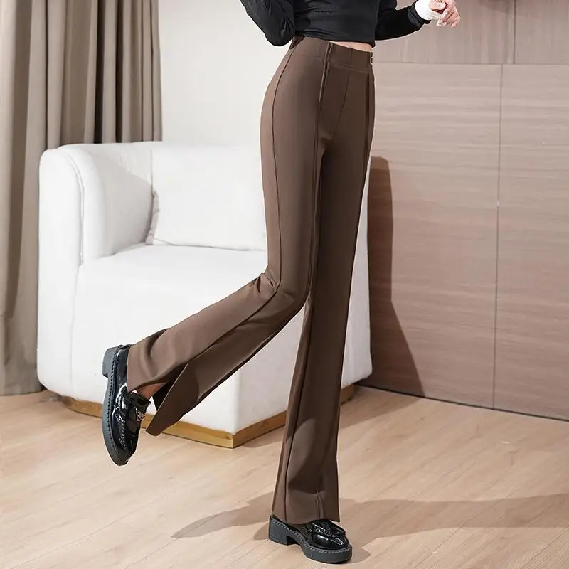 Spring Autumn Casual Fashion Solid Color Oversized Flare Pants Ladies High Waist Elastic Slim Vintage All-match Trousers Women