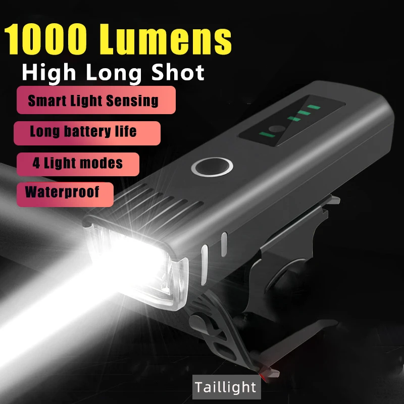 1000LM Auto Detect Light Bike Headlight High Low Beam Function USB Rechargeable Waterproof Bright Cycling Lantern Rear Lamp