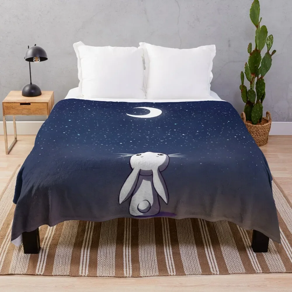 

Moon Bunny Throw Blanket Soft Beds manga Flannel Fabric Soft Plaid Blankets