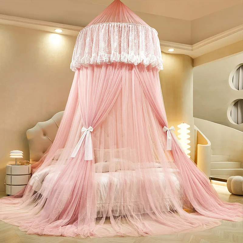 

Hung Dome Mosquito Net for Baby Children Princess Style Round Top Double Layer Yarn Suspended Ceiling