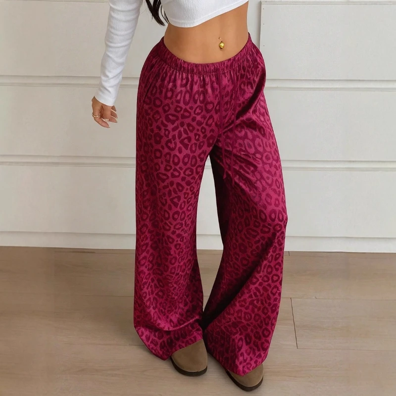 2026 Spring New High end Relaxation Leopard Pattern Color Elastic Waist Loose Pants for Women
