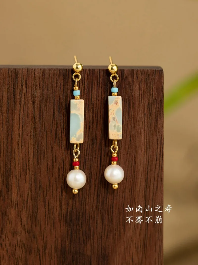 

Fashion Chinese Style Shoushan Stone Freshwater Pearl S925 Silver Needle Earring for Women Party Jewelry Girlfriend Wedding Gift