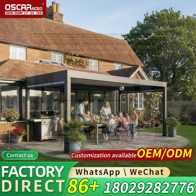 Tailored Prefab Automatic Folding Pergola Nordic Glass Sunroom Balcony Patio Backyard Outdoor Aluminum Pavilion Garden Gazebo Eu