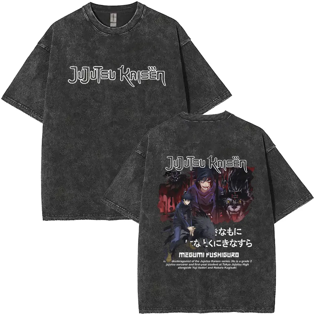 

Washed Vintage Anime Jujutsu Kaisen T-shirts Fushiguro Megumi Graphic T-shirt Men Women Clothing Retro Fashion Trend T Shirts
