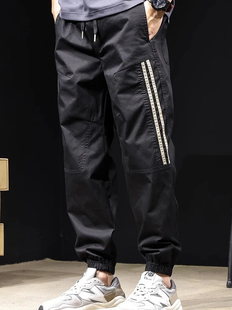 

American Retro Striped Patchwork Cuffed Casual Pants Men's New Trendy Large Size Faion Workwear Trousers Youth Active Sle