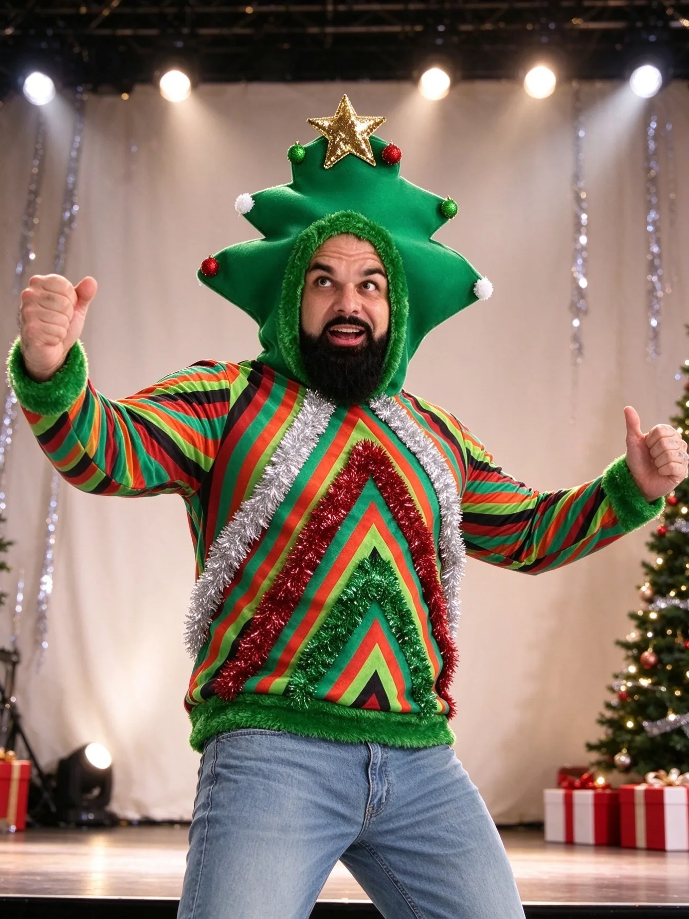 Adult Hooded Christmas Tree Cosplay Top Comfortable Festive Costume For Christmas Party Performance