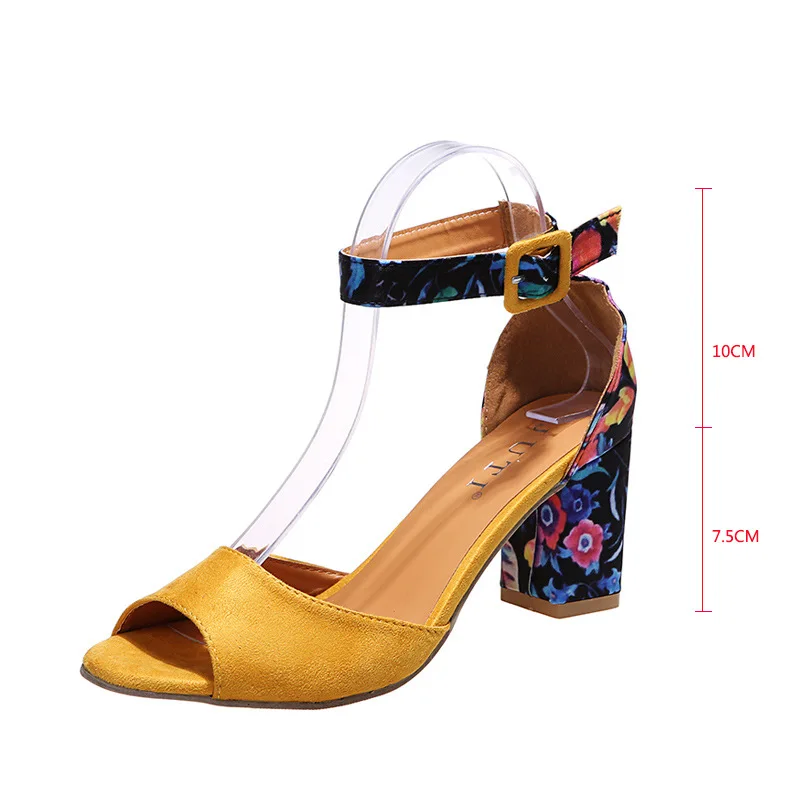 2023 Fashion Women Black Flock Flower Color High Heels Sandals Female Pumps Peep Toe Ankle Strap Platform Shoes 35-43