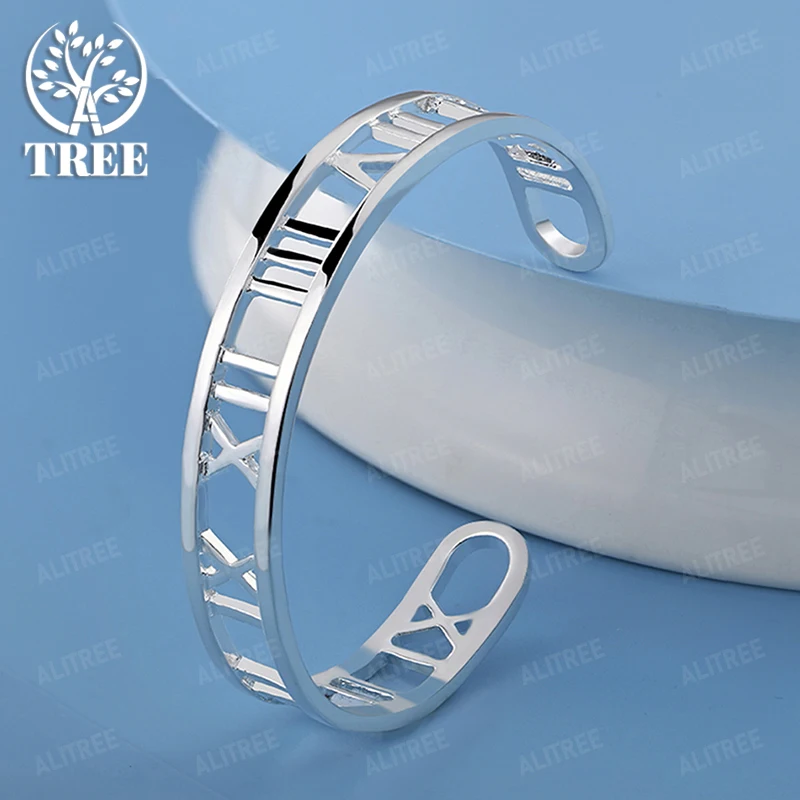 

New 925 Sterling Silver Roman Numeral Bangle Fashion High Quality Jewelry Women Birthday Christmas Party Gift Accessories