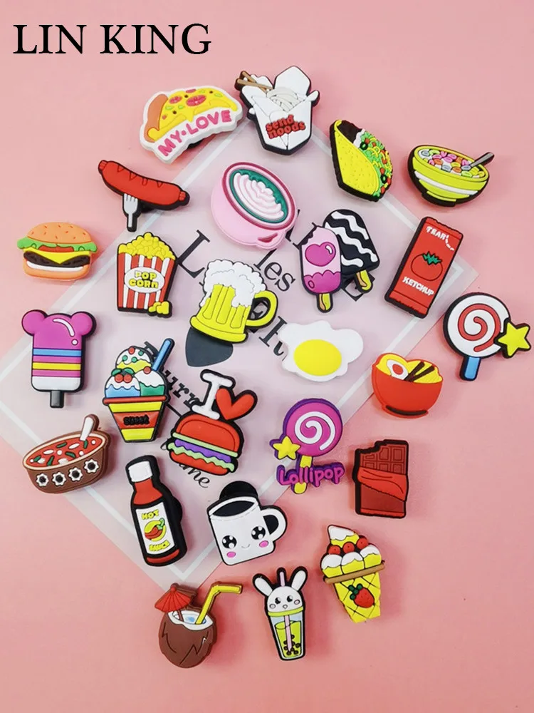 Cute Hamburger Fries Popcorn Shoe Charms Accessories Clog Ornaments Diy Buckle Decorations Fit Wristbands Kids Adult Party Gift