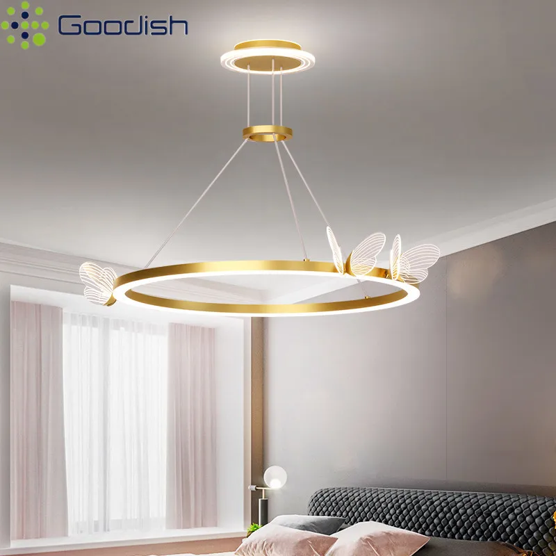 

Современные скандинавские акриловые подвесные светильники-бабочки, креативные золотые кольца, дизайн для гостиной, столовой, спальни, украшения дома, люстры