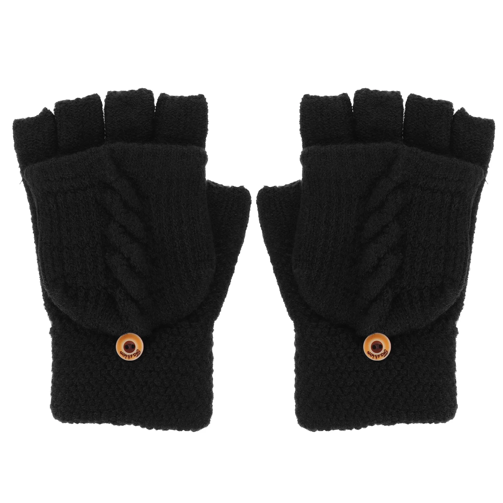 

Thermal Knitted Gloves Convertible Mittens Fingerless Bike Women Warm Winter for with Flap Heating Cold Weather