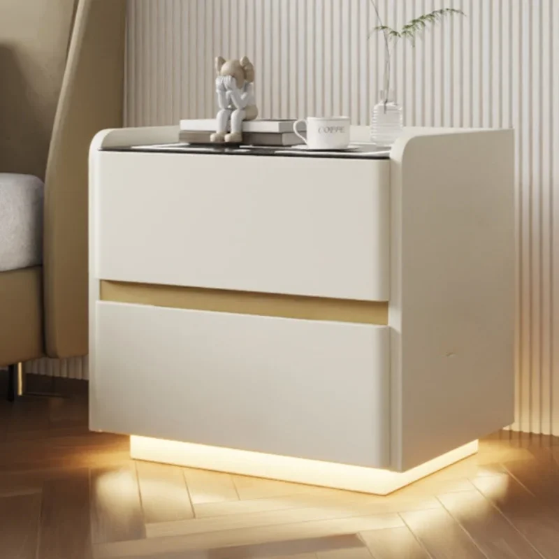 Inteligentny stolik nocny z litego drewna z bezprzewodowym ładowaniem, nowoczesny styl, 2 szuflady, szafka nocna z zamkiem, szafka boczna do domu.