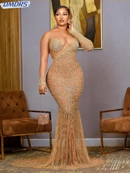 2025 African Luxury Mermaid Long Prom Gown Sexy Illusion Cocktail Dresses Sequined Beads Evening Dress Customized Robe De Mariée