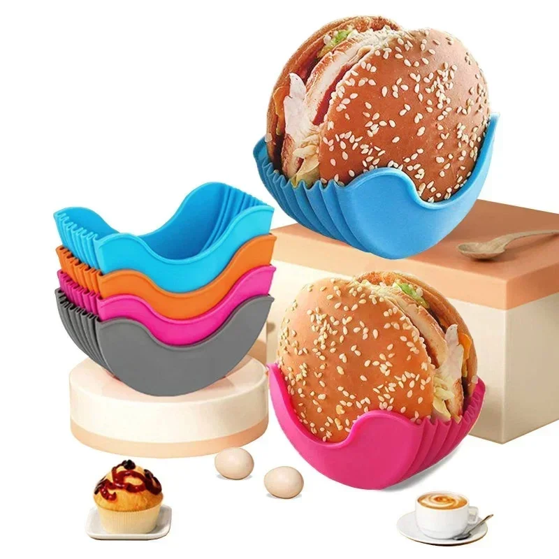 1/4pcs Silicone Burger Tray Reusable Sandwich Burger Rack Burger Tool Holder Shelf Storage Gadgets Dining Bar Kitchen Tools