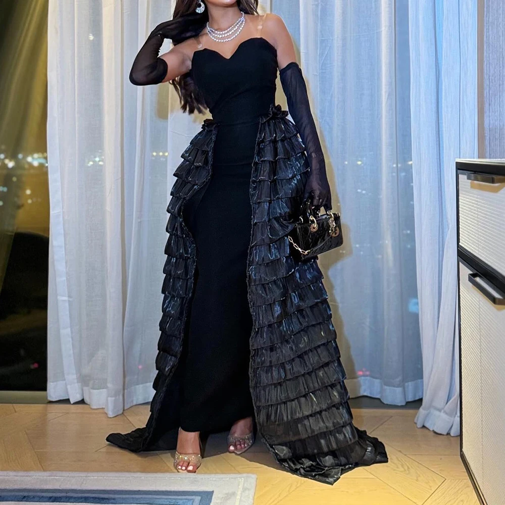 

Customized Modern Straight Ankle Length Strapless Detachable Sleeve Jersey Sleeveless Evening Dress Classic vestidos para mujer