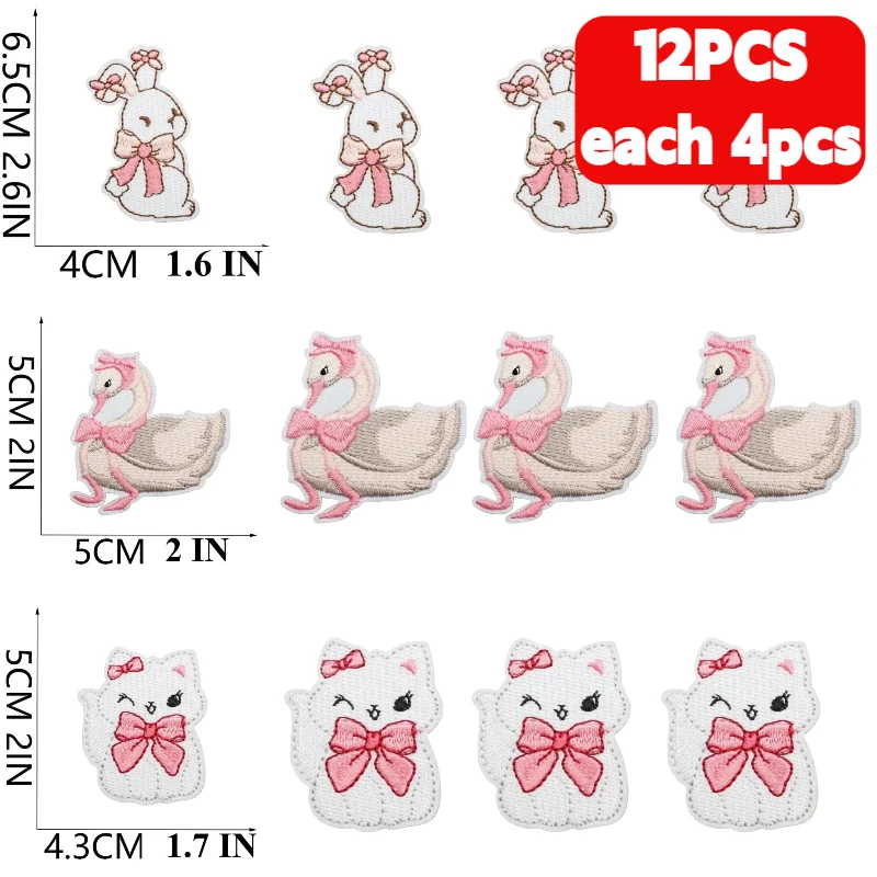 10/12pcs Wholesale Kawaii Bow Bear Embroidery Patches, Pink Love Letter Heart Iron on Appliques for T-Shirt Jeans DIY