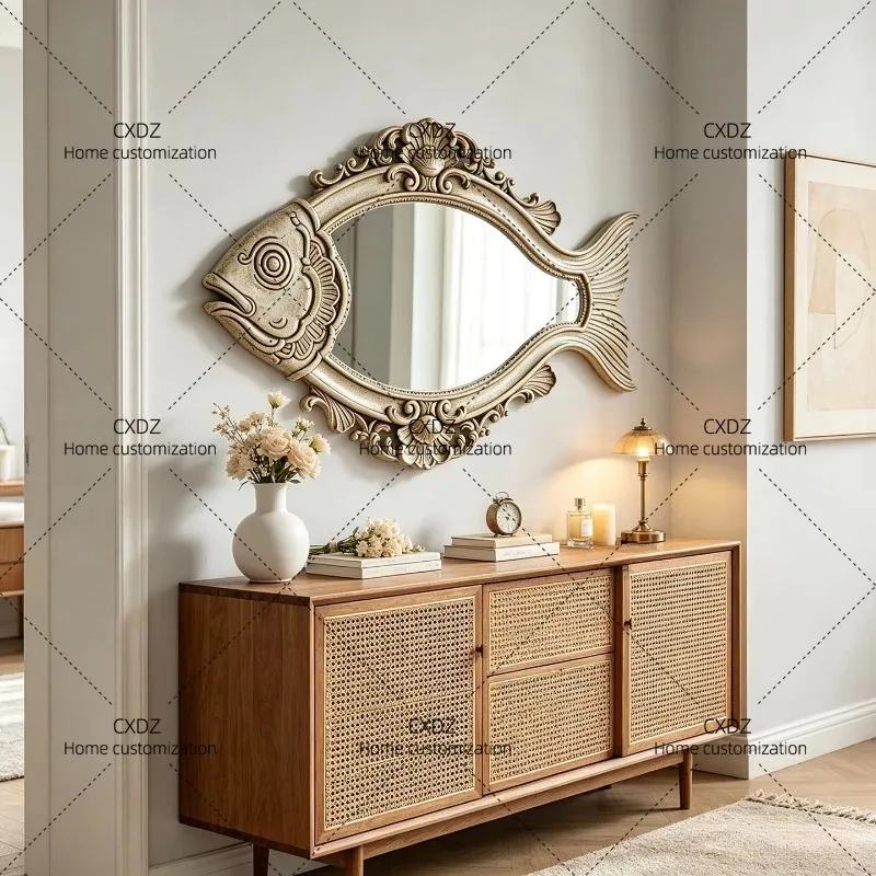 XXretro bathroom mirror wall-mounted fireplace decorative mirror  engraved enigma mirror