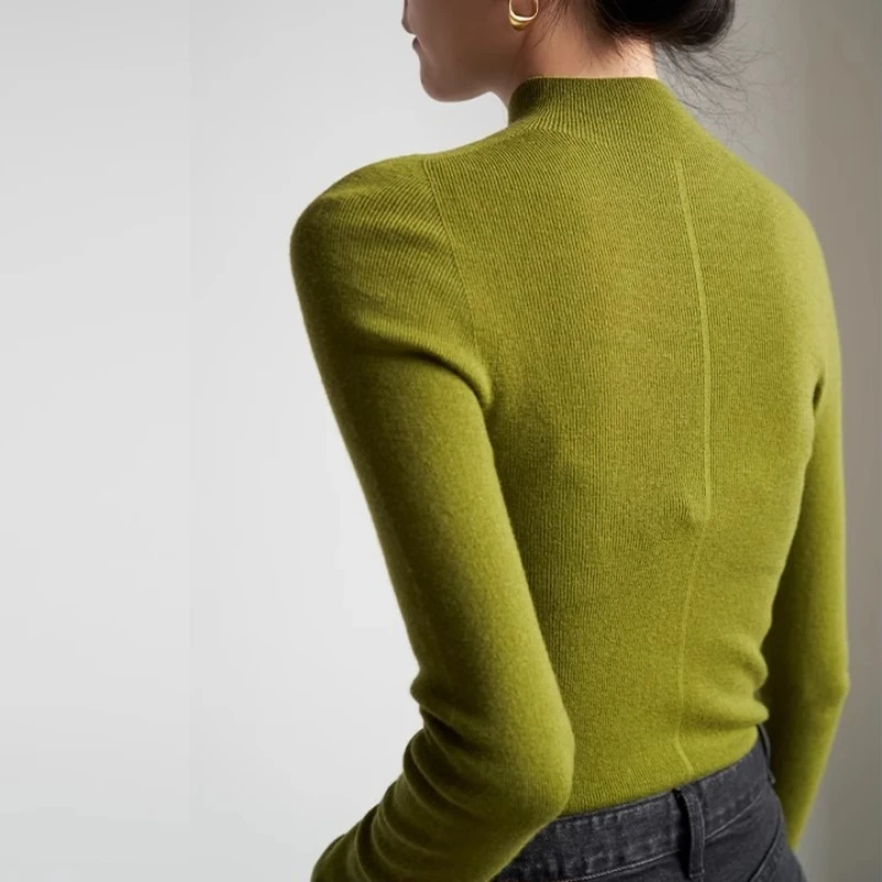 

Commuter temperament semi-turtleneck wool-containing knitted sweater women's autumn bottoming top