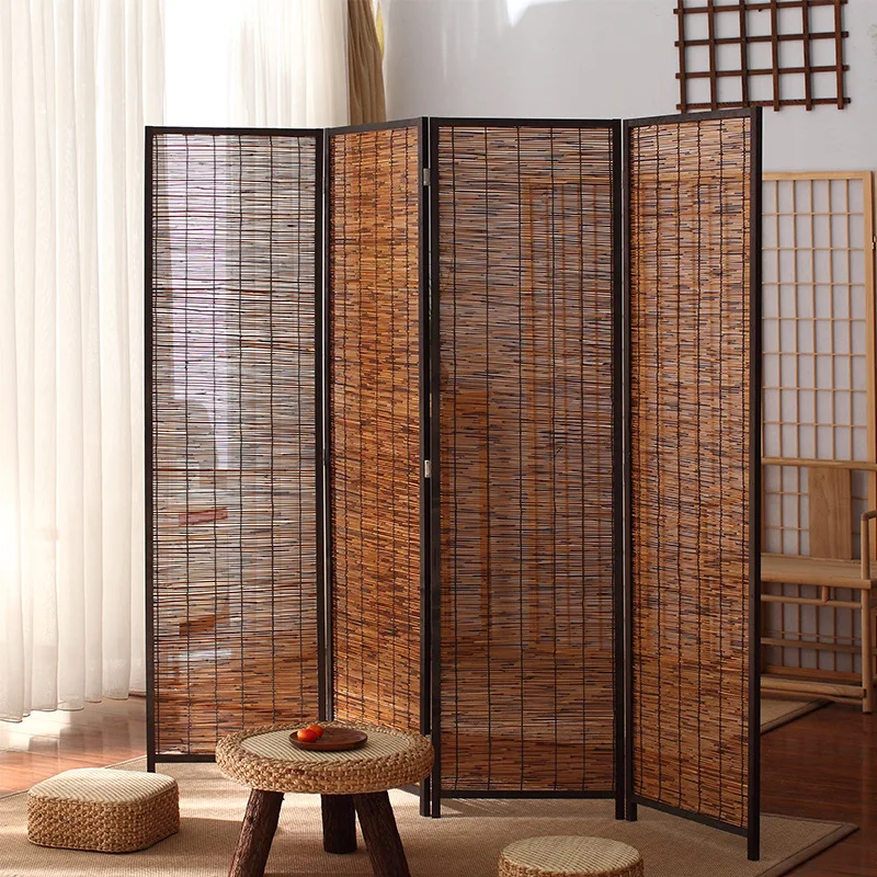 Screen partition wholesale pine frame carbonized reed curtain porch home hotel tea room office study mobile screen