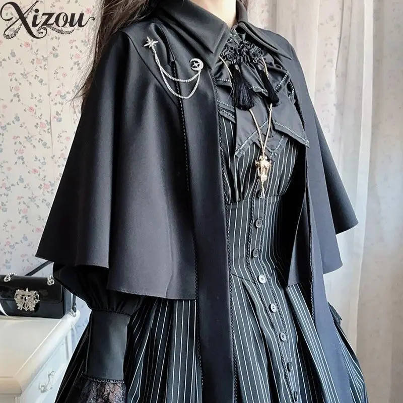Gothic Lolita Military Medieval Short Cloak Coat Vintage Academy Halloween Cosplay Cape 2026 Ponchos No Fleece Single Button