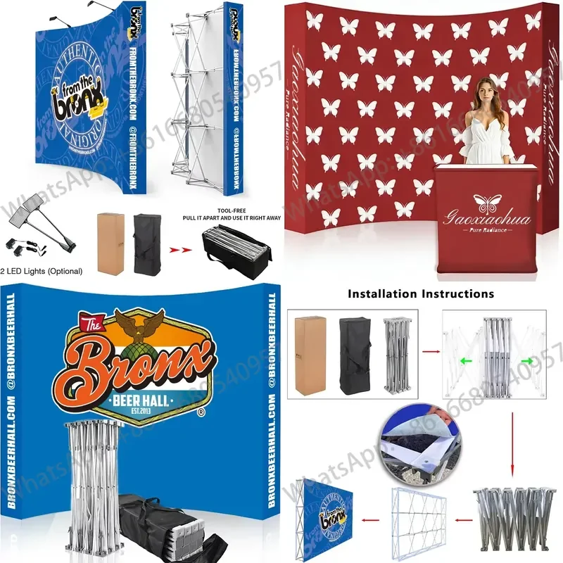 Pop up Wall Popup Stand Fabric Display Banners Banner Curved Exhibit Pop-up Backdrop 3x4 Promotion Trade Show Advertising
