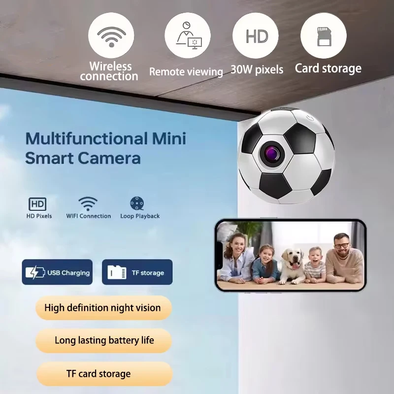 Mini Cámara de Seguridad Portátil G7 1080P HD 130 ° Cámara Grabadora de Video con Forma de Balón de Fútbol, Gran Angular, para Exteriores, con Llavero