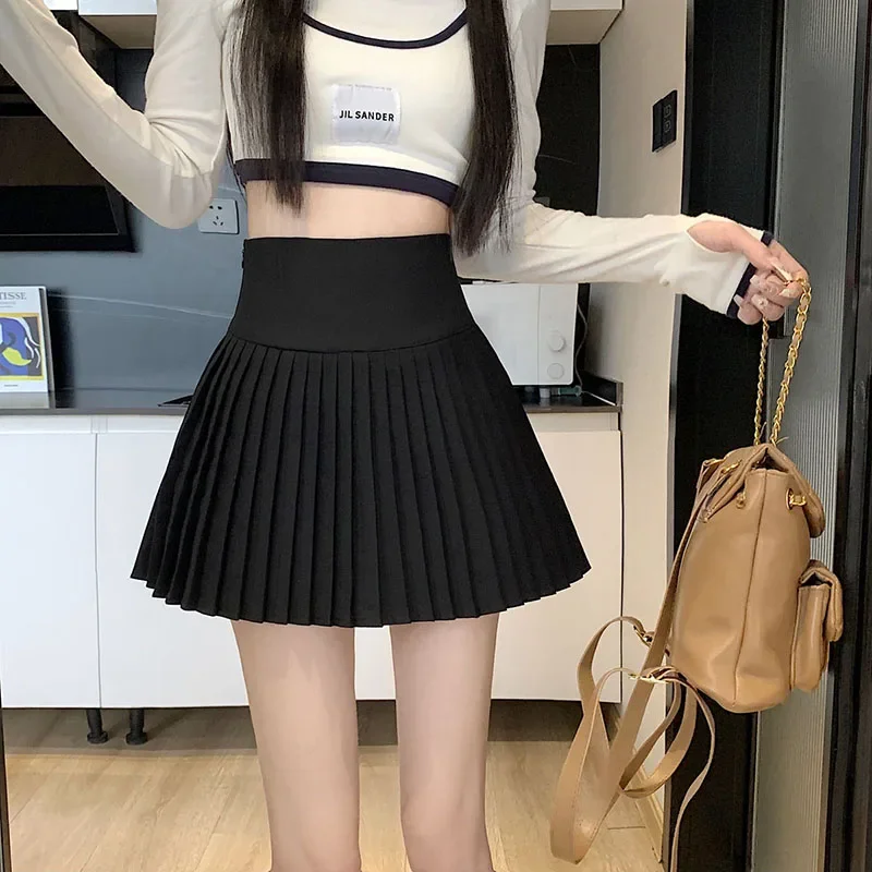 

Spring Summer Black White Pleated Skirts Women High-Waisted Anti-Glare Mini Skirt Womens Y2K Streetwear Jk A Line Skirt