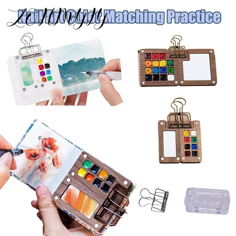 Mini Nail Art Practice Paint Palette 8 Grid Professional Empty Wooden Nail Art Paint Palette Tray Art Painting Practice Supplies