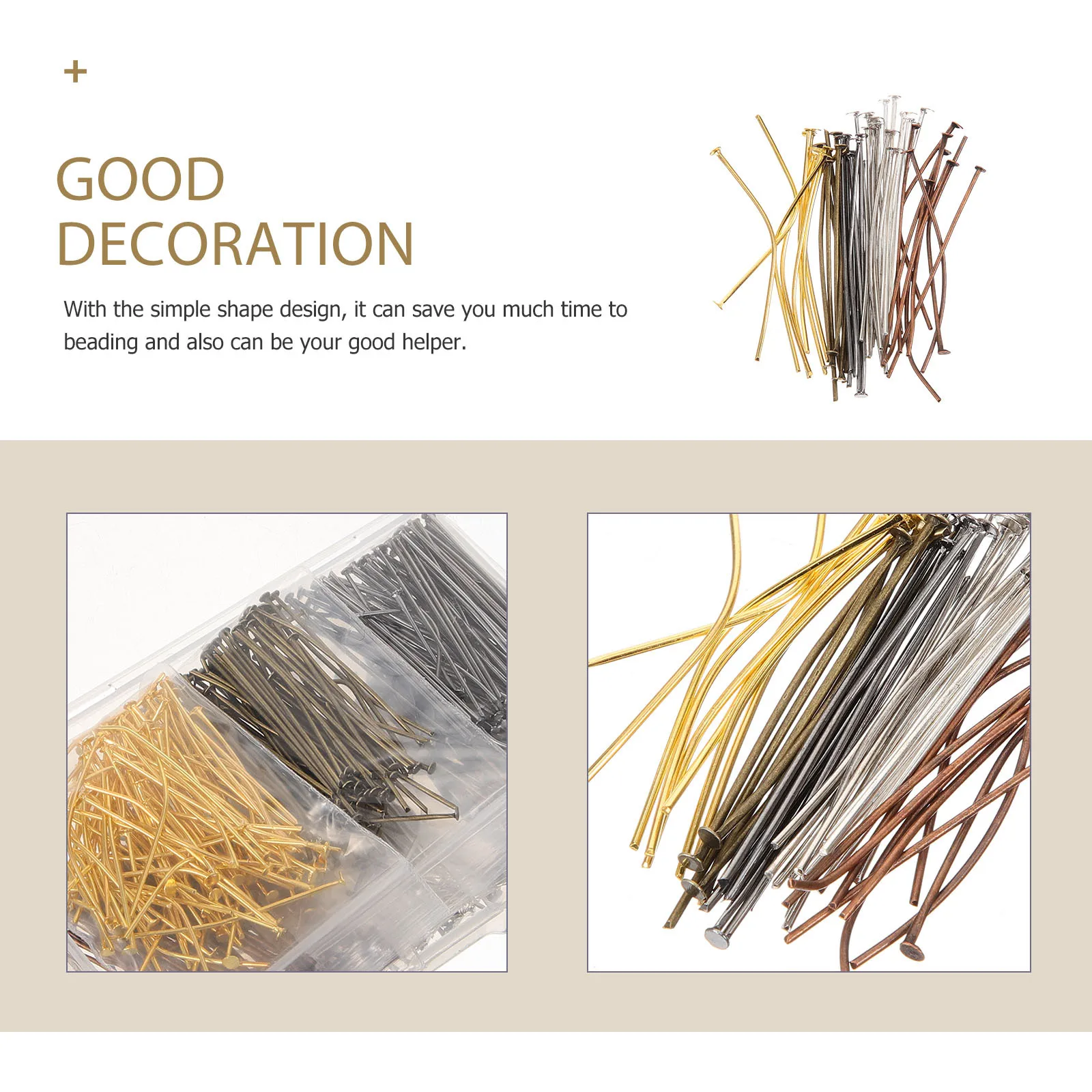 

600pcs Flat Head Pins For Jewelry Making Beading Diy Tool Sturdy Metal Bead Threader Pins Handcraft Accessories