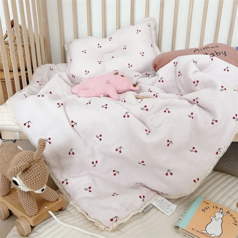 Baby Sweet Small Fresh Ins Style Small Cherry Pure Cotton A-type Gauze Children's Soybean Fiber Summer Quilt Core Bedding