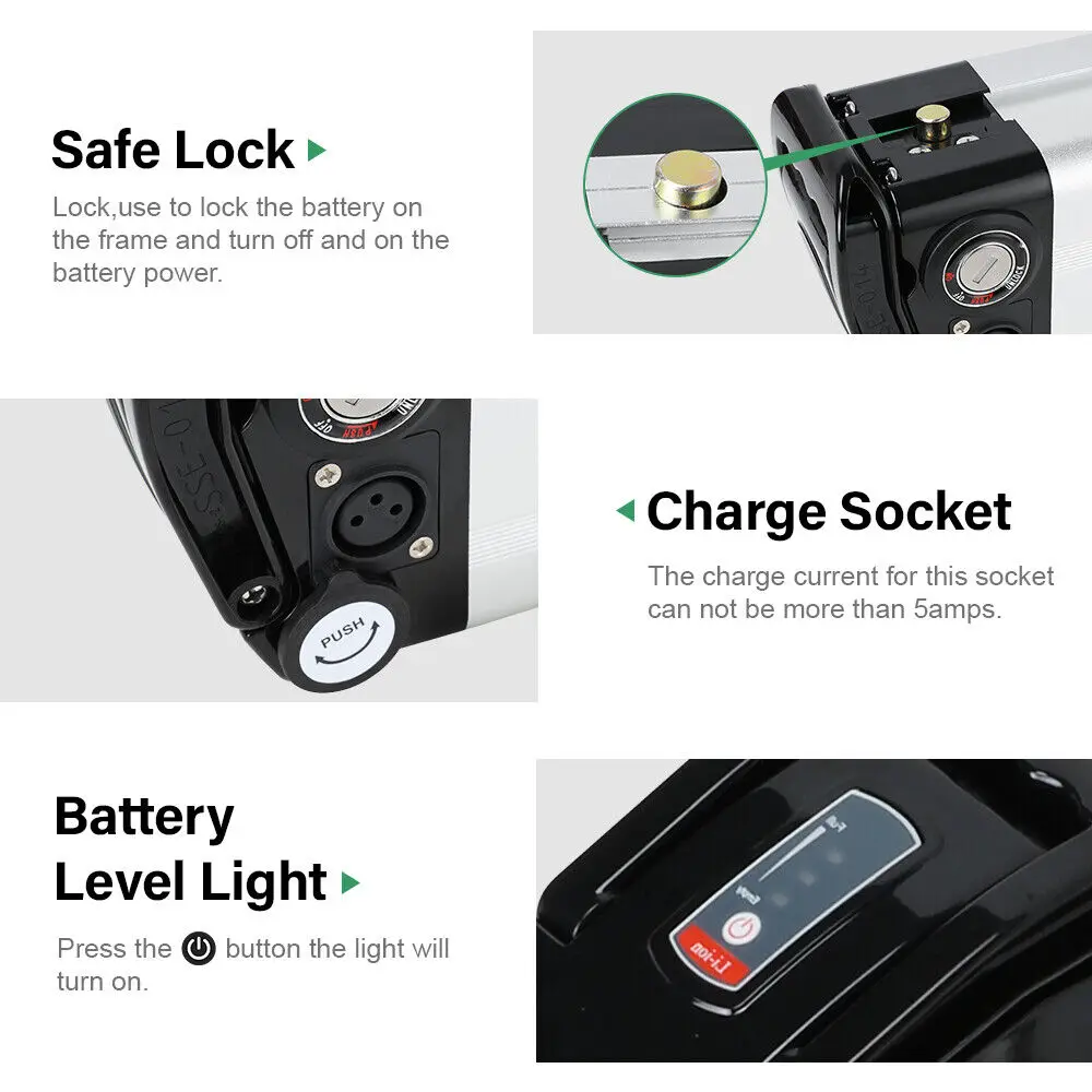 Silverfish-Bicicleta eléctrica de iones de litio, 48V, 20Ah, 15Ah, 1000W, 500W, 24V, 36V, paquete de batería de 48V, 18650 + cargador