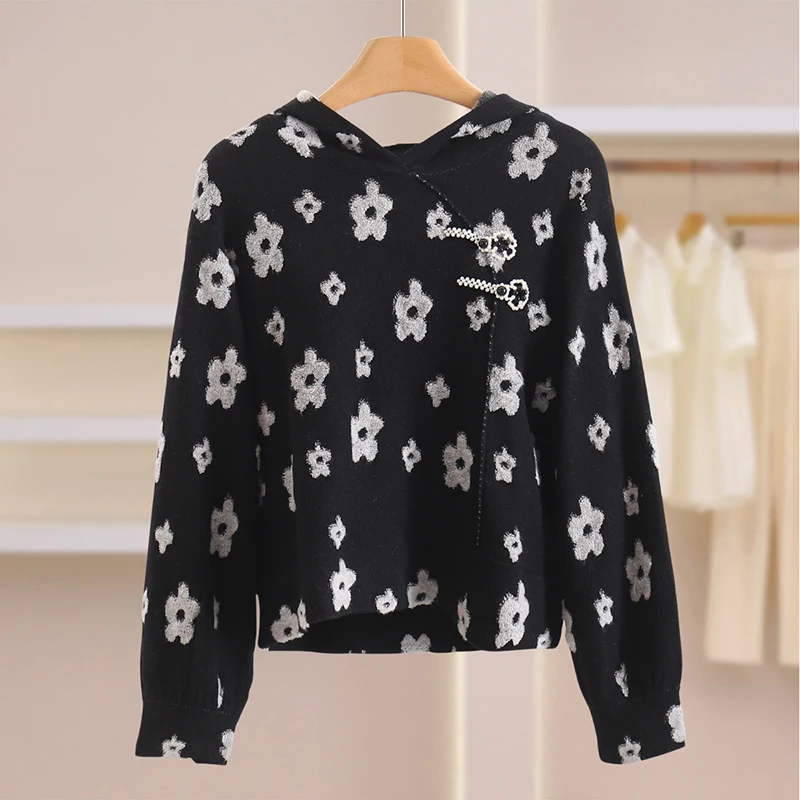 ba-レディース-ルーズニットセーター-ビーズ装飾ボタン付き帽子付き-春ファッション-カジュアルスタイル-ポリエステル-アクリル-ナイロン-ウール混紡