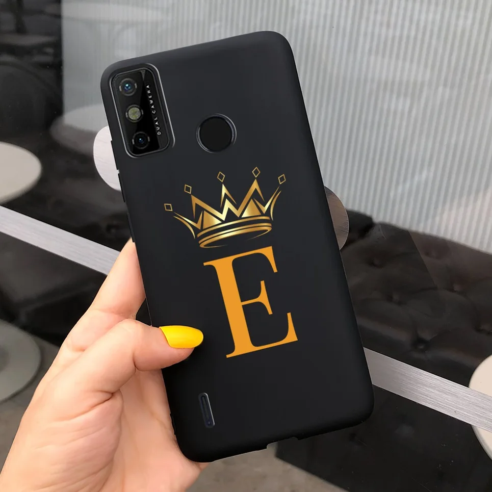 For Fundas Case TECNO Spark 6 GO Case Spark Go 2021 2020 Shell Capa Cool Crown Letters Black Cases On Spark 6GO Soft TPU Bumper