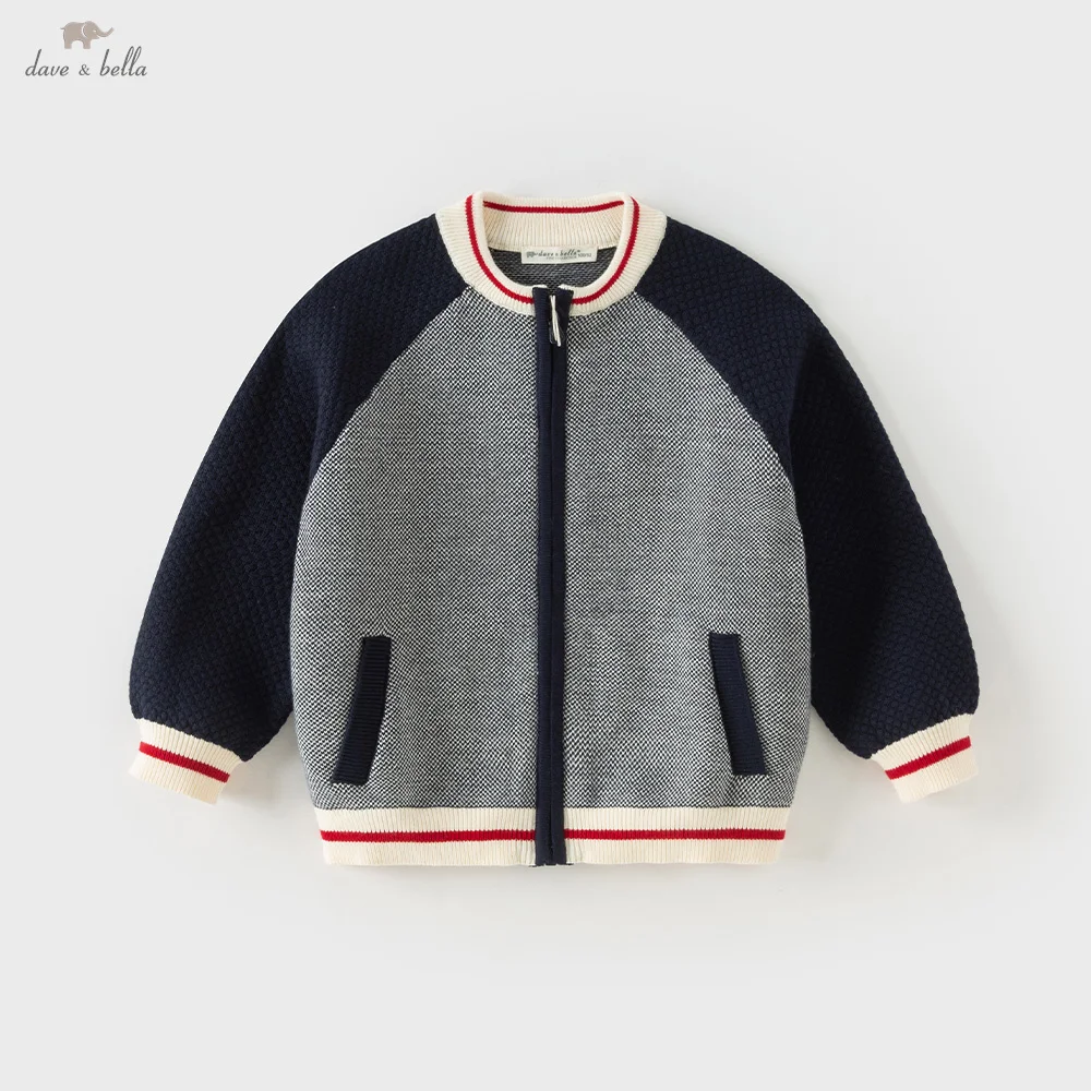 Dave Bella Sweater Cardigan For Boys Children Autumn Clothes Spring Coats Pure Cotton Kids Navy Sweater Fashion Gentle DB3264088