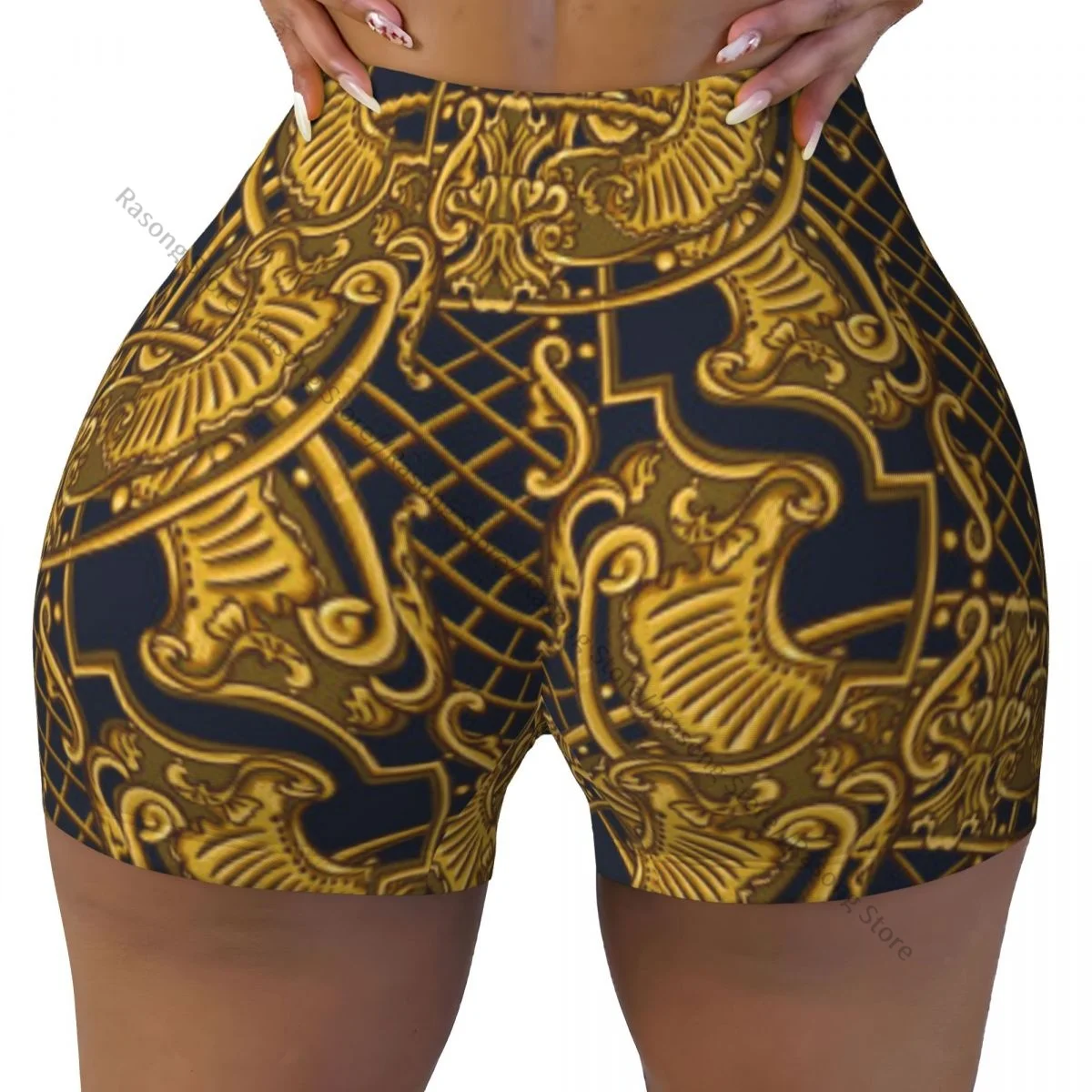 Women Yoga Shorts Baroque Pattern Workout Shorts Fitness quick-dry Ladies Yoga Gym Running Short Pants Sportswear