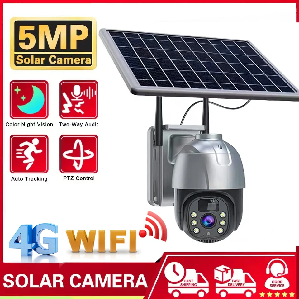 

4G SIM Solar Security Camera Wifi Outdoor Waterproof Surveillance Panoramic Camera Low Power Night Vision PTZ Hunting Camera